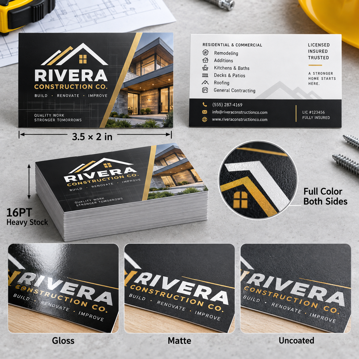 Contractor Business Cards sizes and specifications