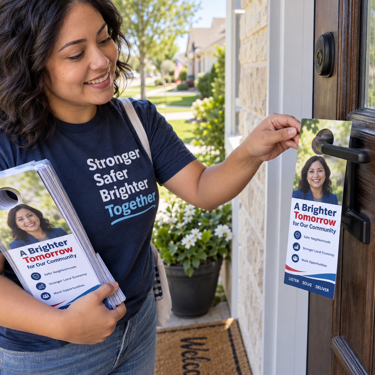 Political Message Door Hanger in use